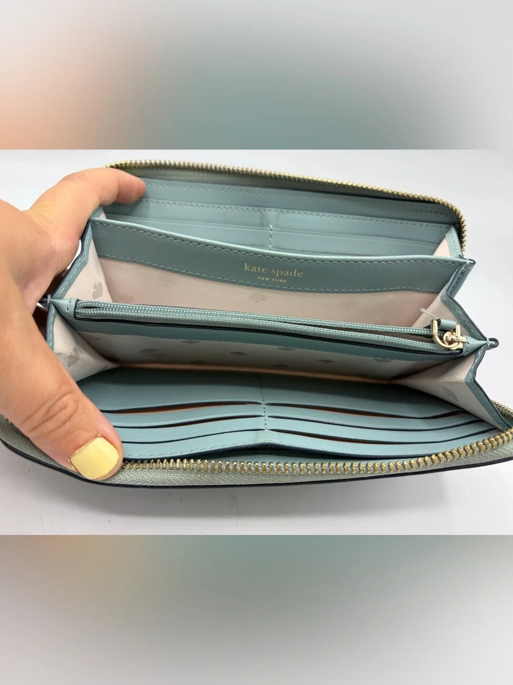 Kate spade Mint Green Zip Wallet with Gold Logo